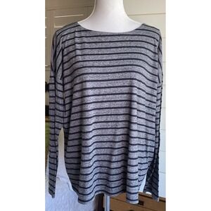 Eileen Fisher Women's Black & Grey Striped Organic 100% Cotton LS Shirt S petite